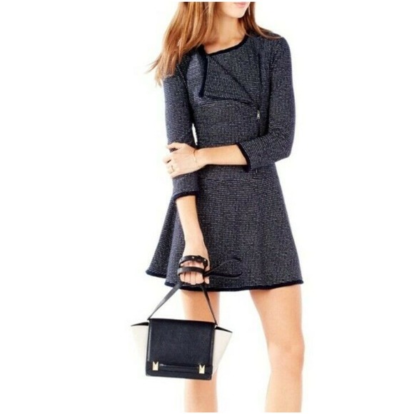 BCBGMAXAZRIA Linza Fringe Trim Knit Fit & Flare Dress XS NWT - Picture 1 of 12